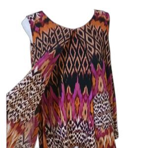 Bohemian Tunic Top Sleeveless High-low Orange-Mult, Layered 1X by New Direction